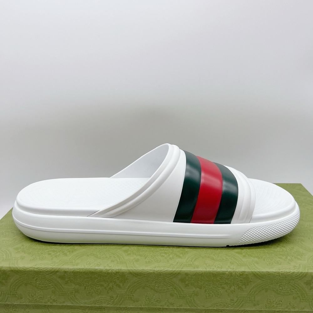 Gucci Men's Web ACE RUBBER Slide Sandals Pool White UK 13 US 13.5 NEW AUTHENTIC - Picture 8 of 12